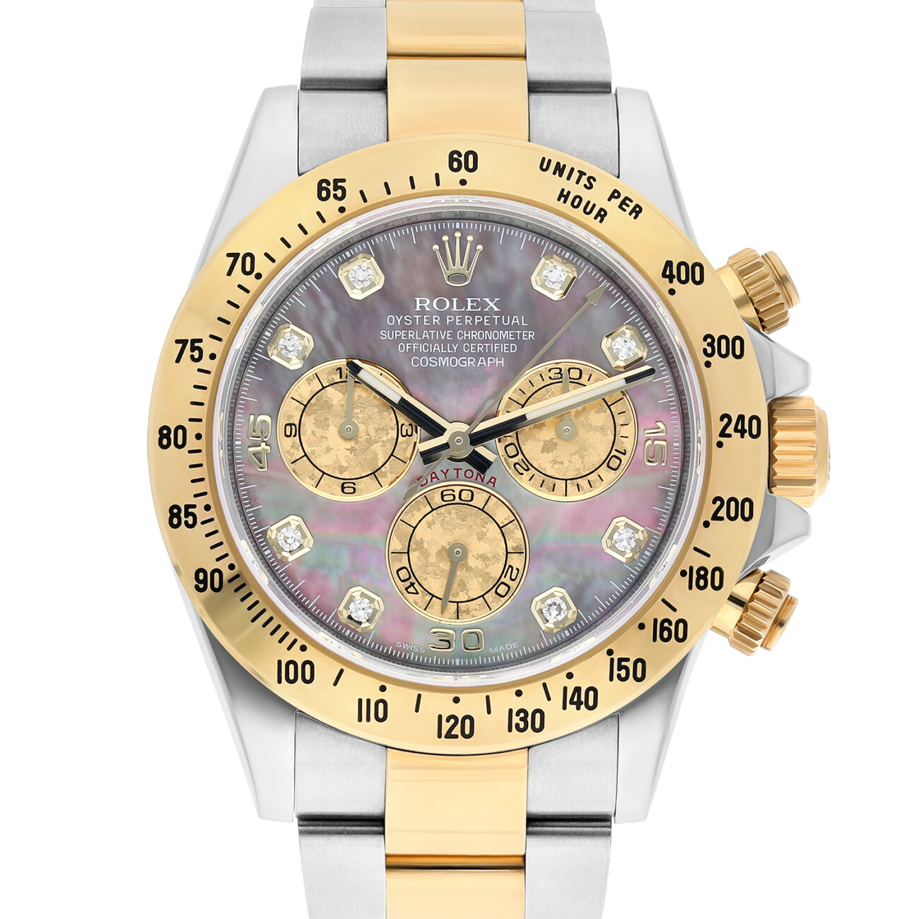Rolex Daytona Yellow Gold & Steel Black Mother Of Pearl Diamond Dial 116523 B/P