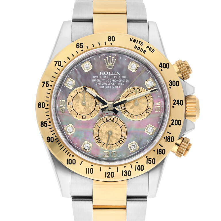 Rolex Daytona Yellow Gold & Steel Black Mother Of Pearl Diamond Dial 116523 B/P