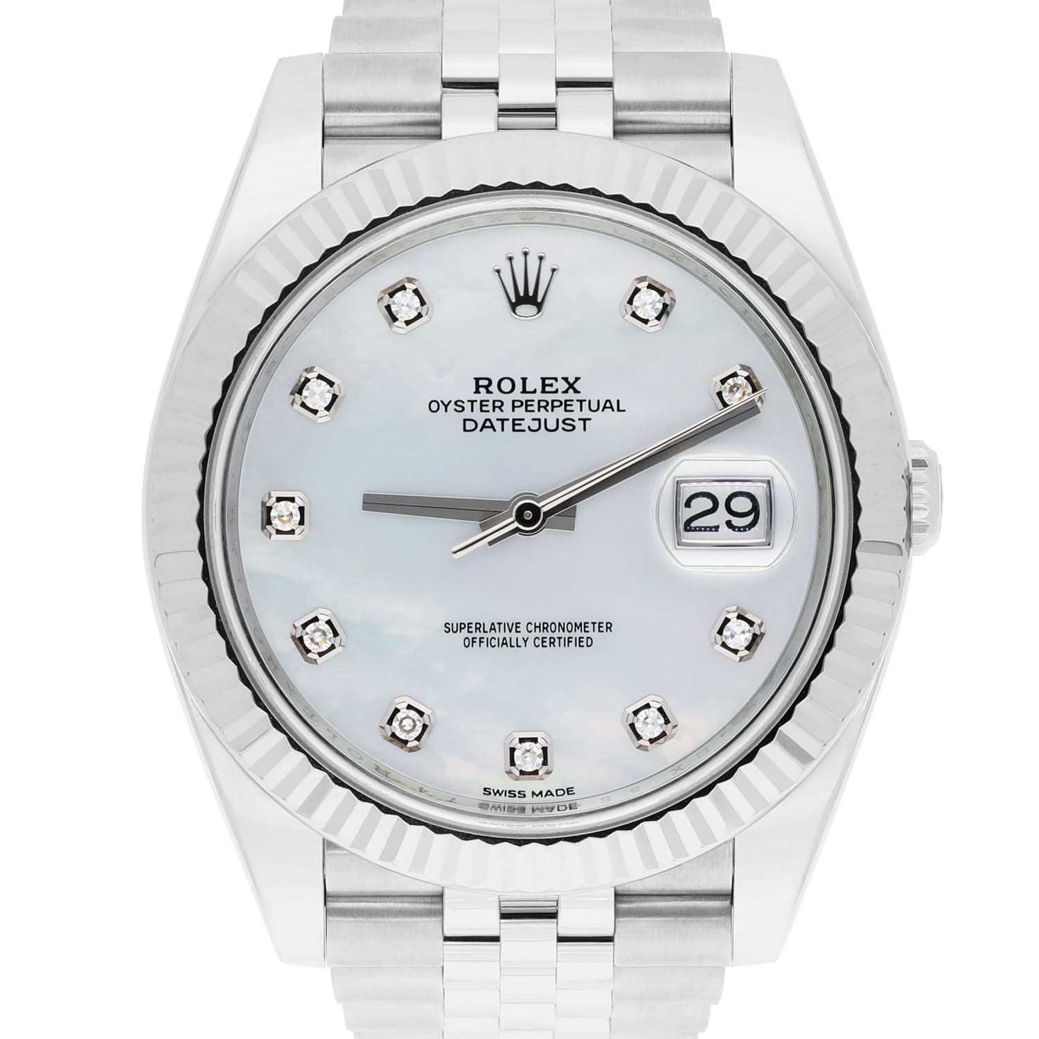 Rolex Datejust 41 Steel/18K White Gold White Mother of Pearl Dial Jubilee 126334