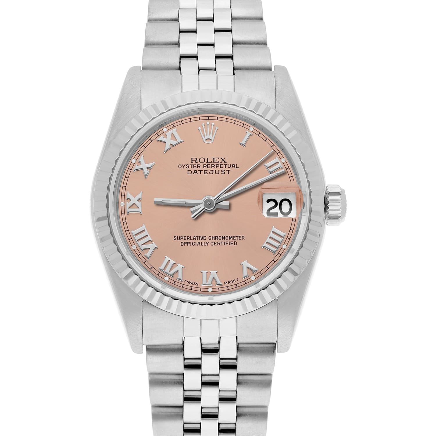 Rolex Datejust 31 68274 Salmon Roman Dial Stainless Steel Watch W/G Bezel Circa 1987