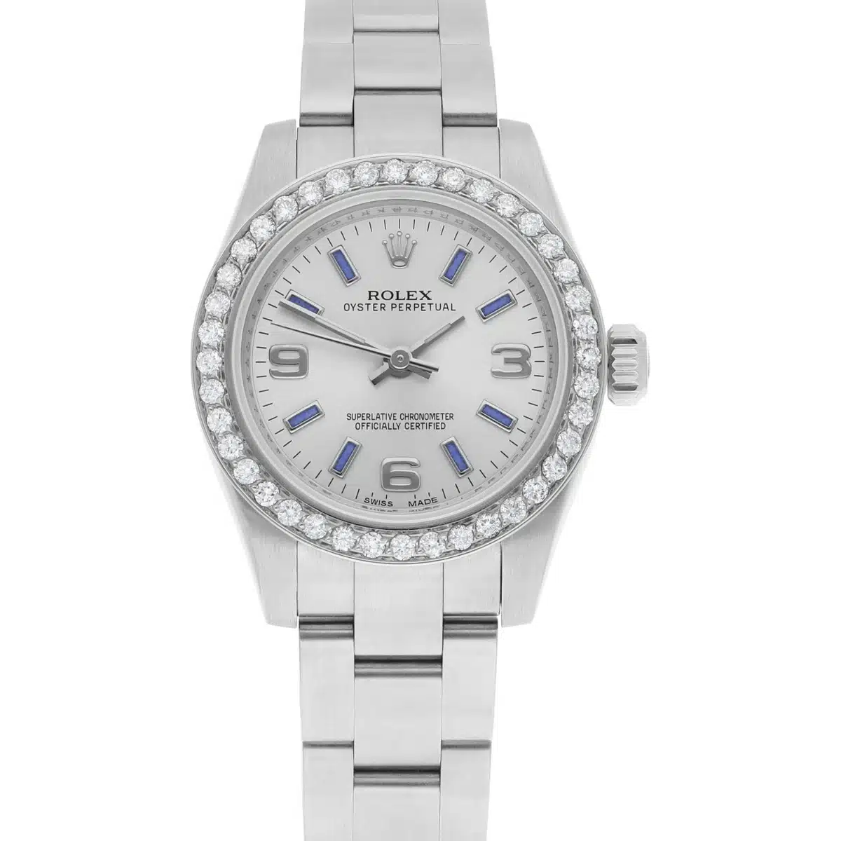 Rolex 26mm OP Silver Dial Stainless Steel Ladies Watch 176200 Diamond Accent