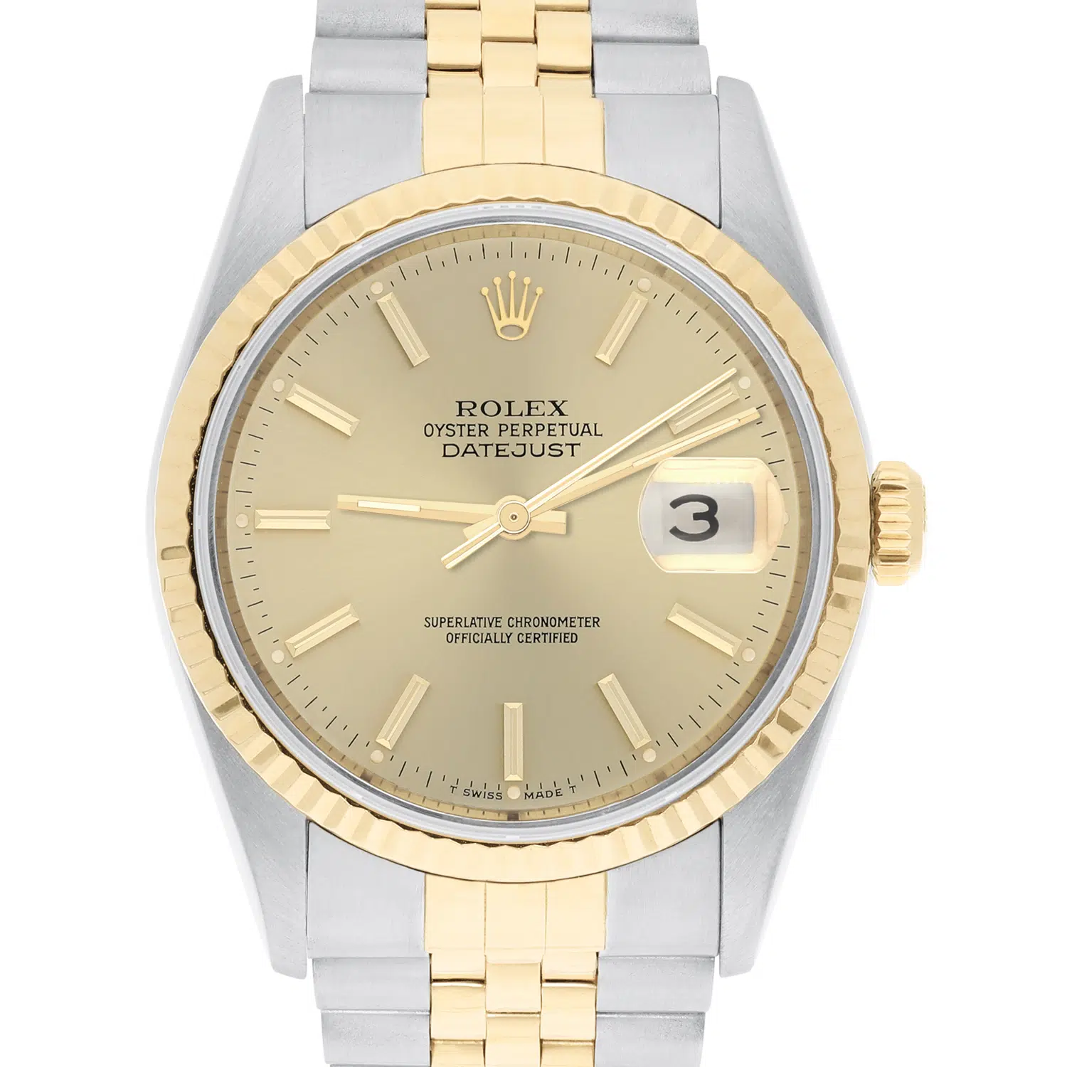Rolex Datejust 36mm Two Tone Champagne Index Dial Jubilee 16233 Circa 1995