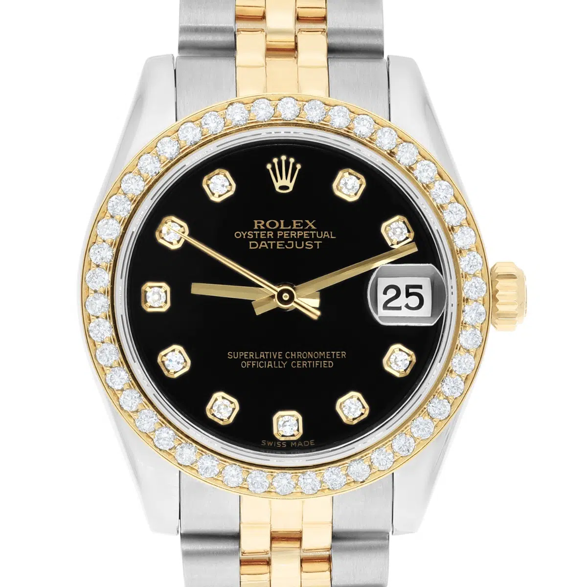 Rolex Datejust 31 mm Black Two Tone Ladies Watch Diamond Dial/Bezel Jubilee Band
