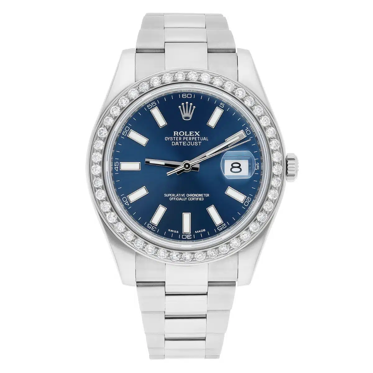 Rolex Datejust 41 116334 Steel Blue Index Dial Custom Diamond Bezel Watch Oyster – image 3