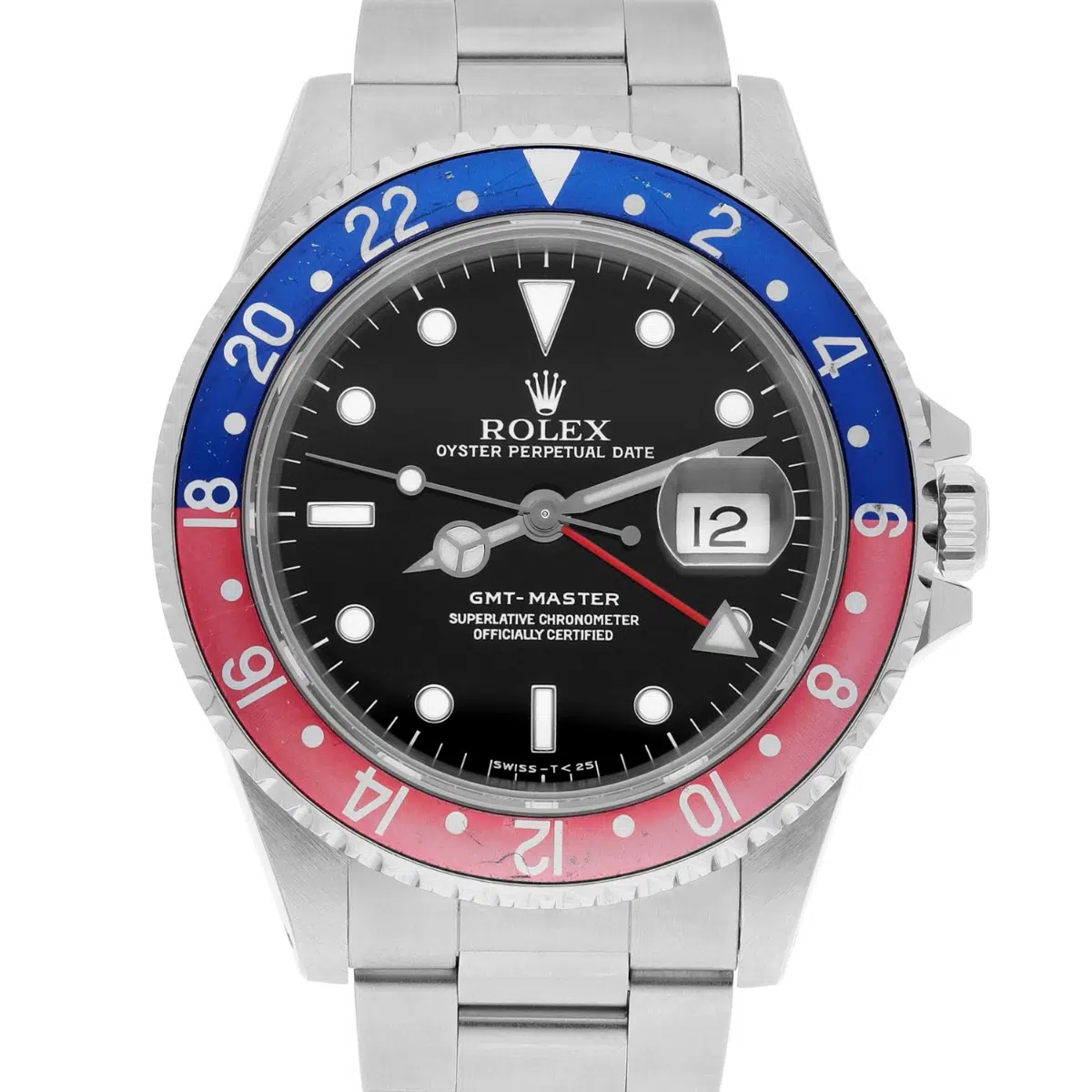 Rolex GMT-Master 16700 Pepsi, stainless steel, blue and red bezel, dial detail