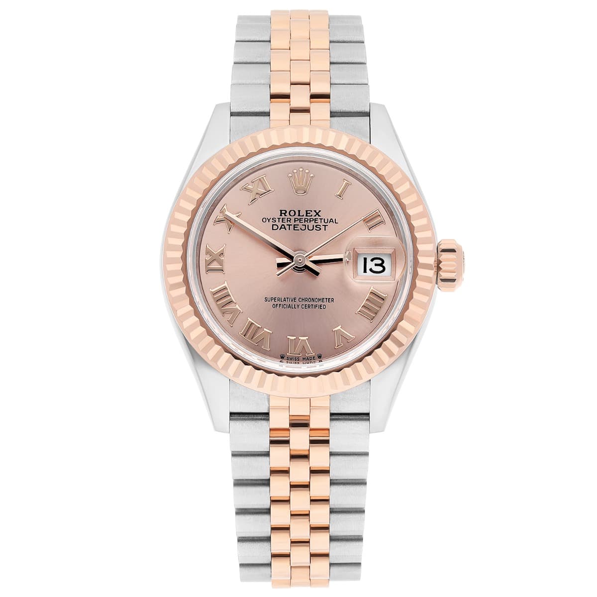 Rolex Lady Datejust 28mm Rose Gold/Steel Pink Roman Dial & Fluted Bezel Jubilee Bracelet 279171