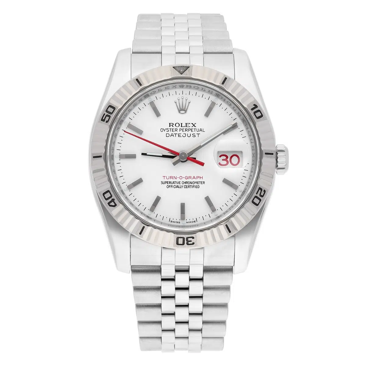 Rolex Datejust Turn-0-Graph 116264 36mm White Gold with White Dial Watch