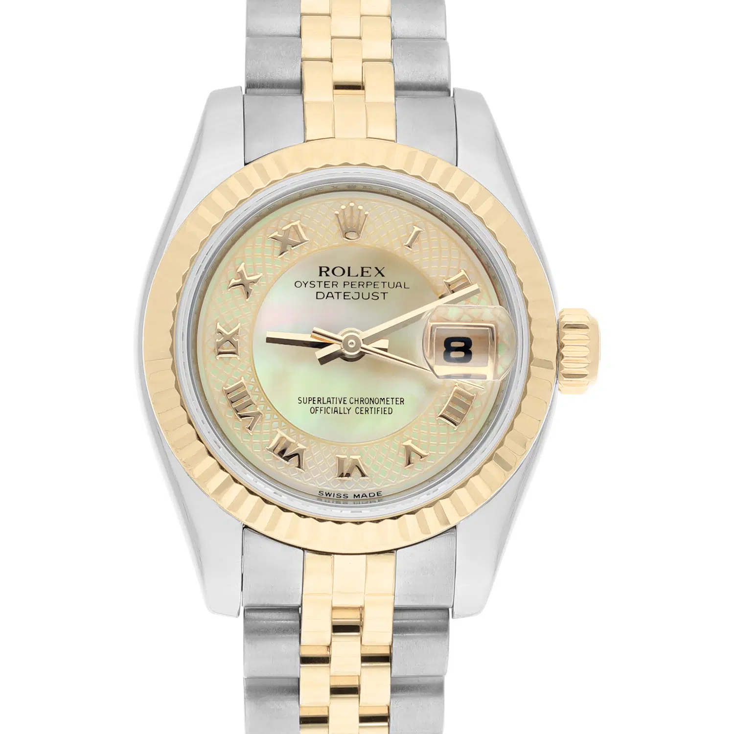 Rolex Datejust 26mm 179173 Two Tone Ladies Watch Rare Myriad Pearl Dial Jubilee