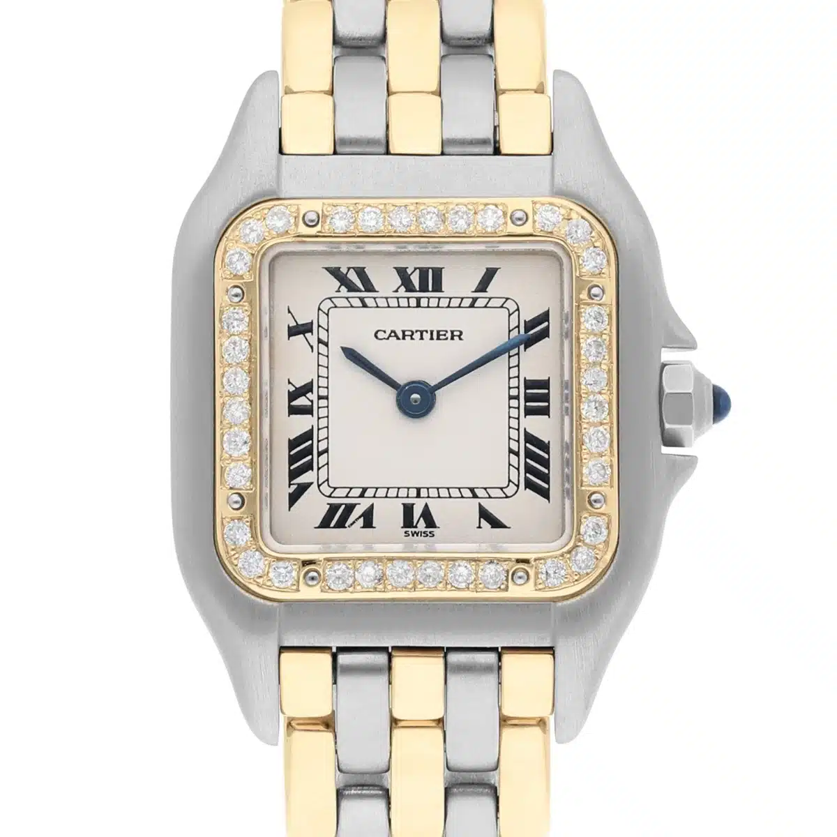 Cartier PANTHERE 1057917 STEEL YELLOW GOLD 3 ROW BRACELET DIAMOND LADIES WATCH
