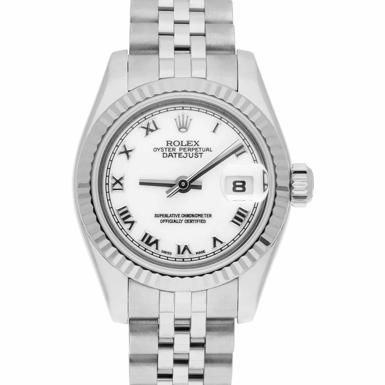 Rolex Lady-Datejust 26mm 179174 Steel & White Gold Watch Roman Dial
