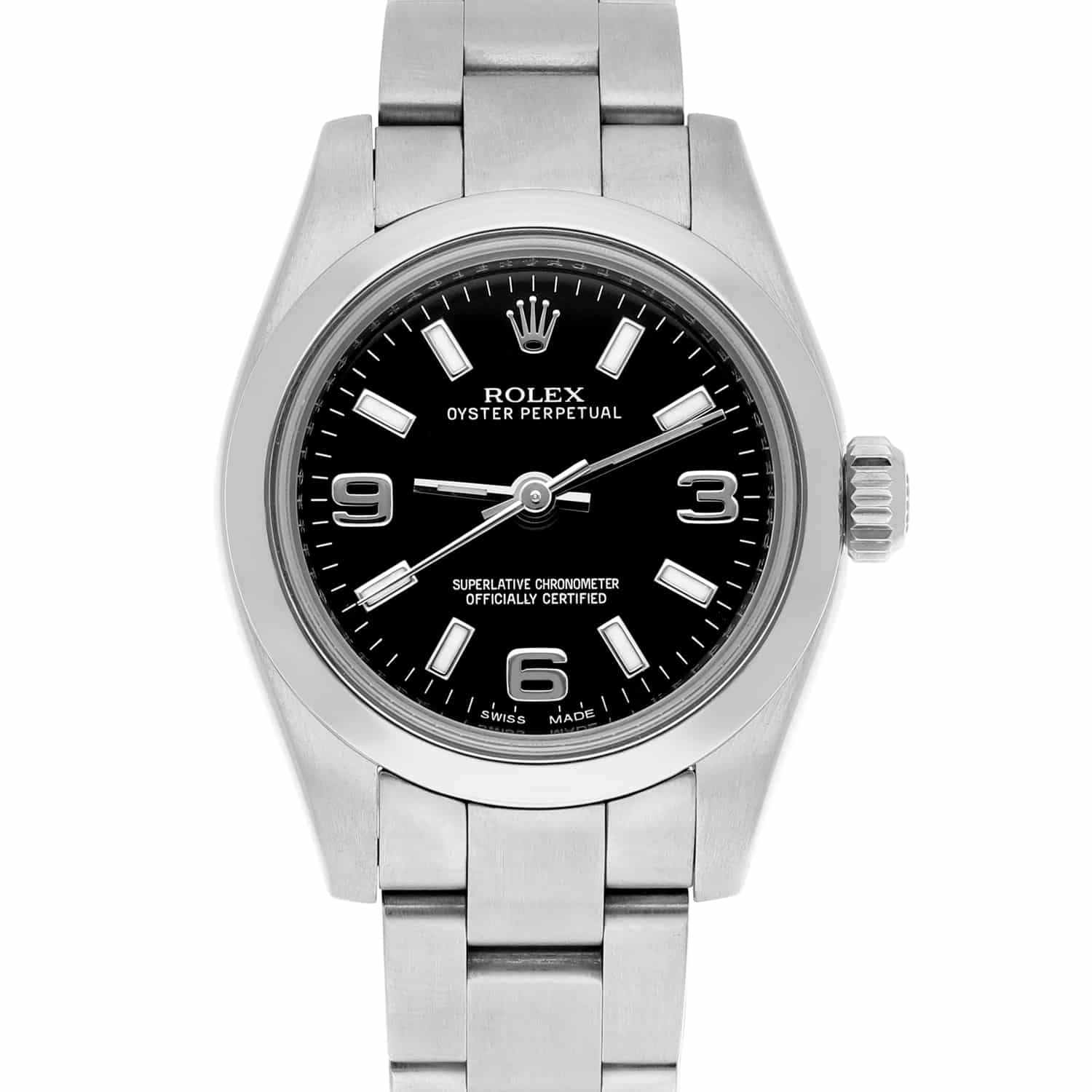 Rolex Nondate Black Dial Index Hour Markers Ladies Watch 176200 Complete