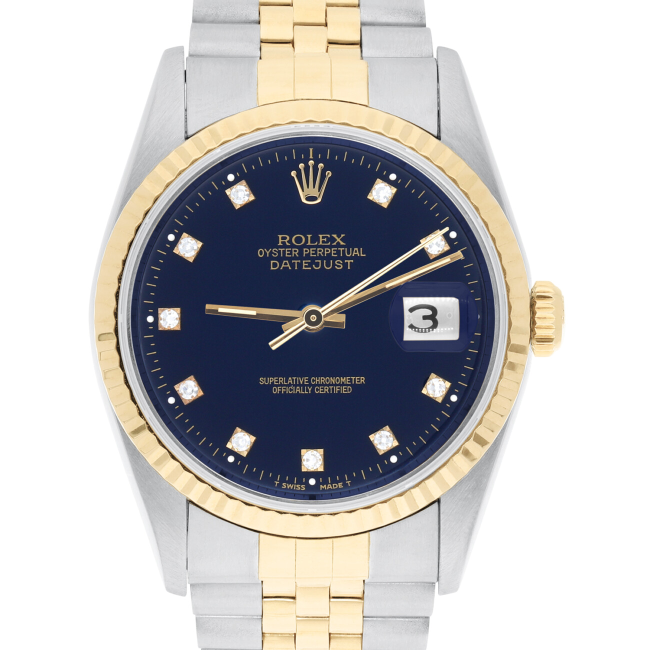 Rolex Datejust 36mm Two Tone Dark Blue Diamond Dial Jubilee 16233 Circa 1993