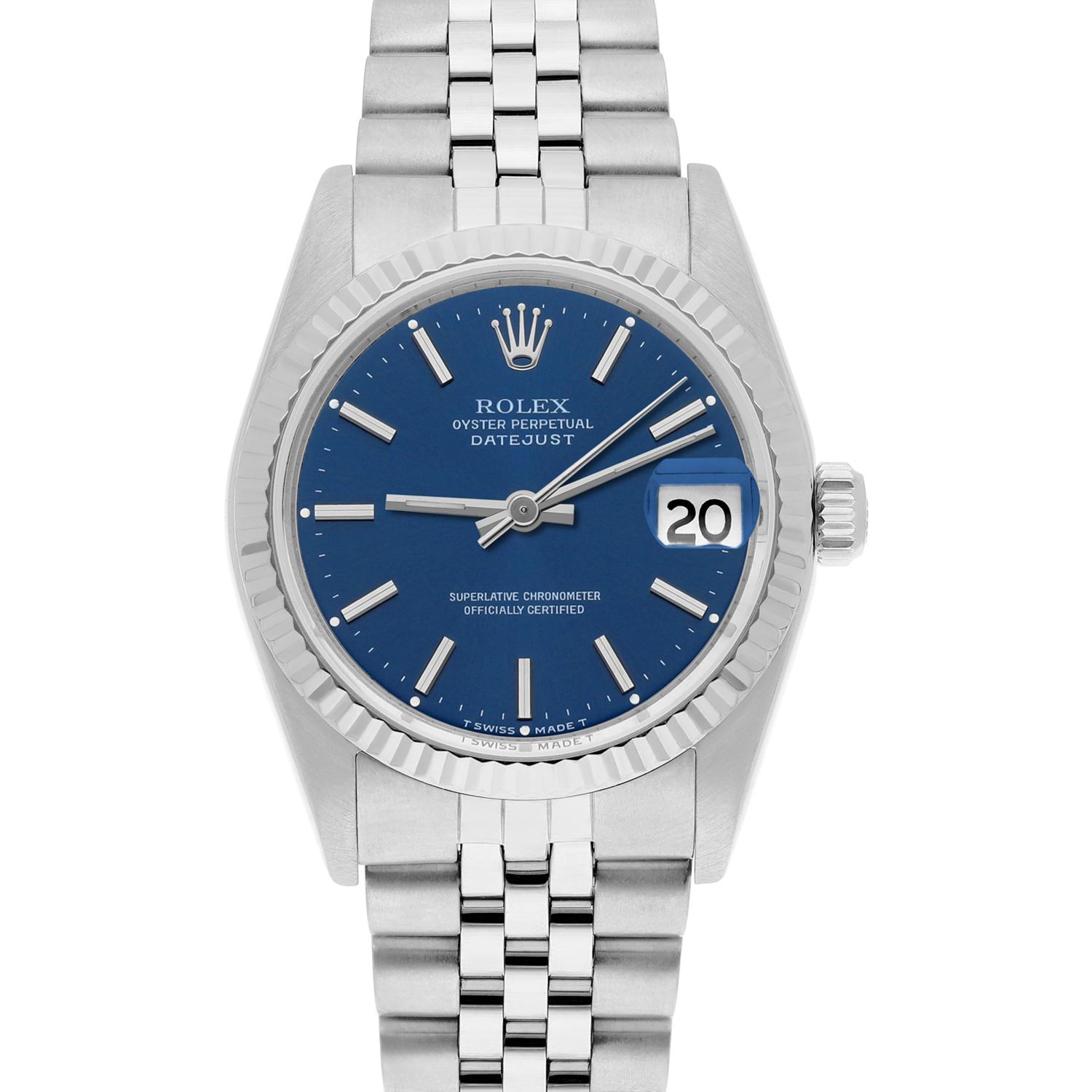 Rolex Datejust 31mm 68274 Blue Stick Dial Stainless Steel Watch W/G Bezel Circa - 1991