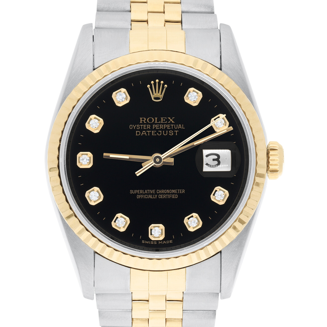 images Rolex Datejust 36mm Two Tone Dark Black Diamond Dial Jubilee 16233 Circa - 1993