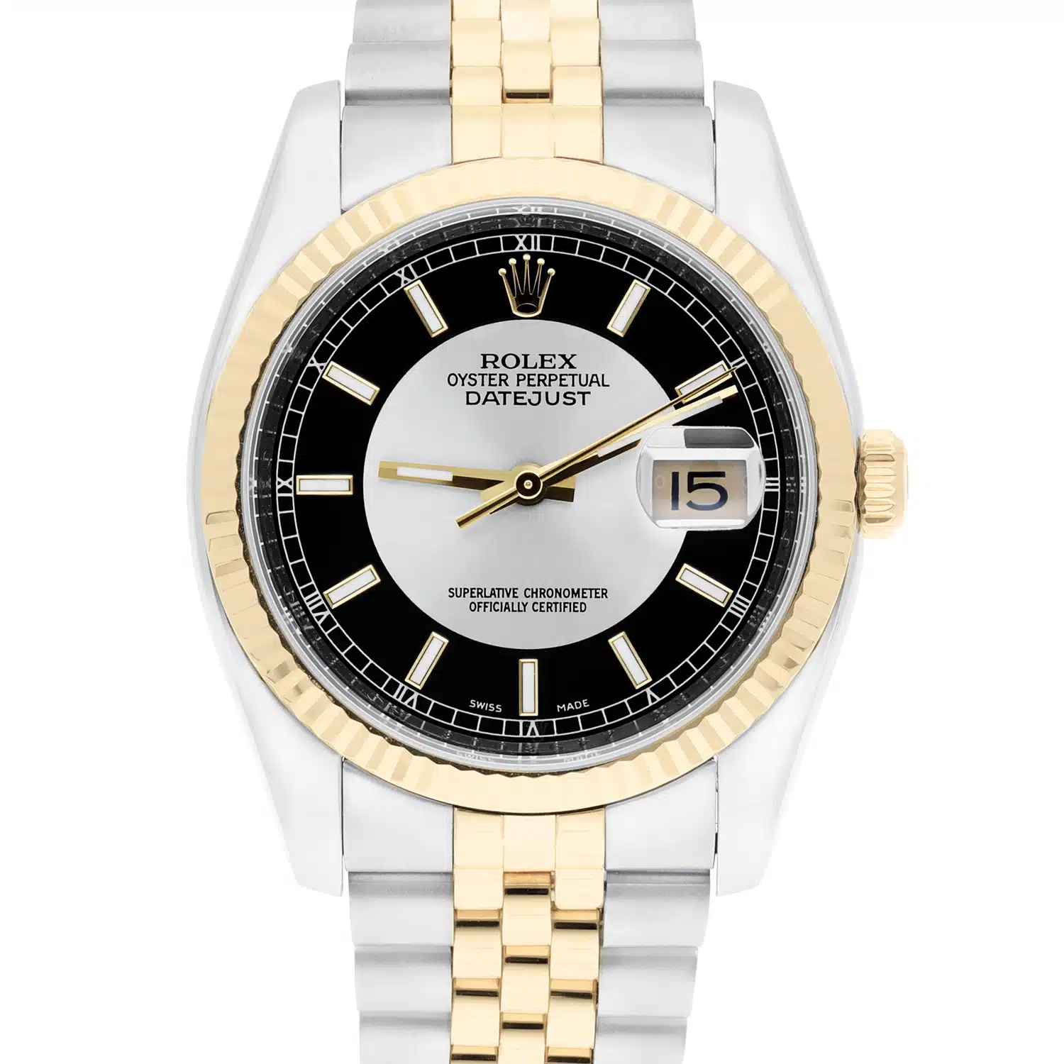 Rolex Datejust 36 Jubilee 116233 Stainless Steel & Yellow Gold Watch Tuxedo Index Dial