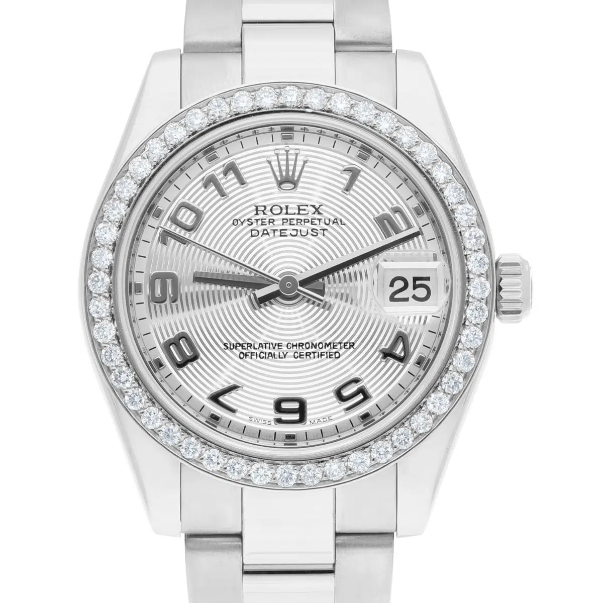 Rolex Lady-Datejust 178240 31mm Stainless Steel Diamond Bezel with Concentric Silver Dial Watch