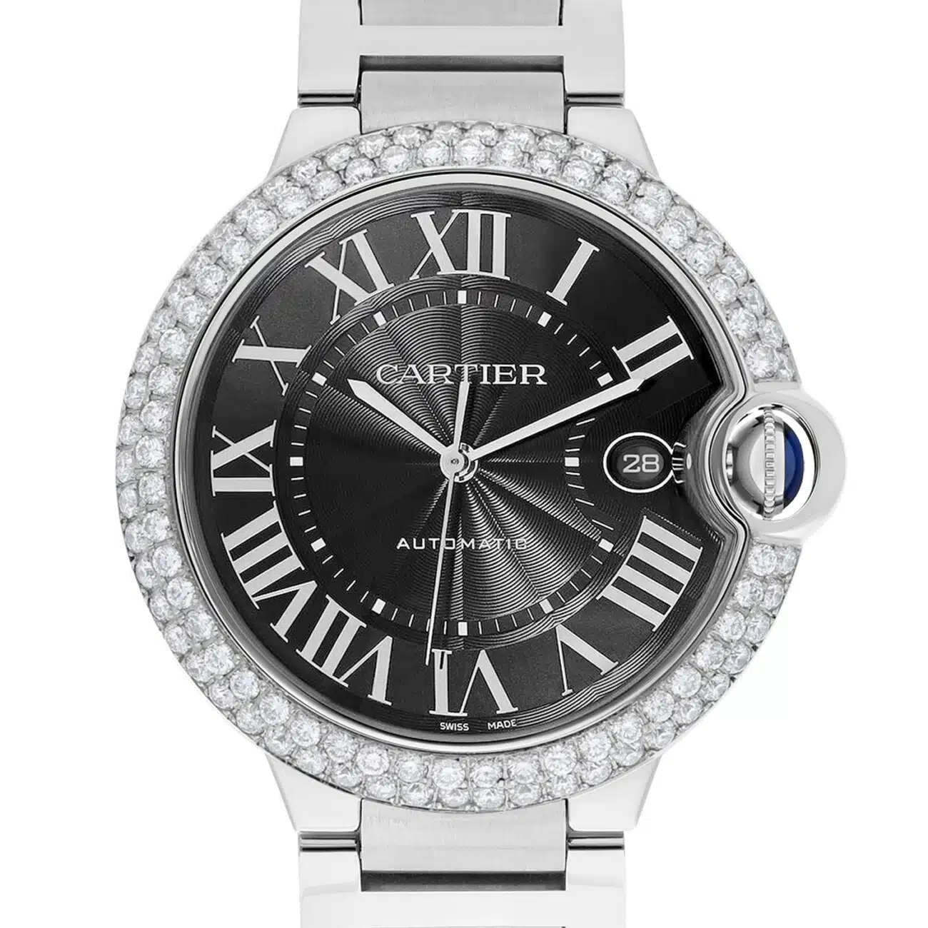 Cartier Ballon Bleu W6920042 Automatic Grey Dial Stainless Steel Diamond Watch