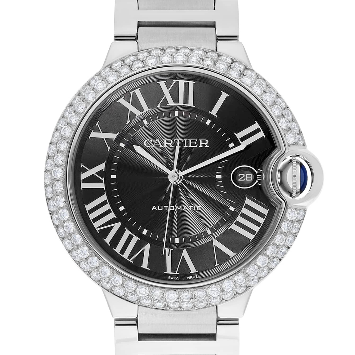 Cartier Ballon Bleu Automatic Grey Dial Stainless Steel Diamond Watch WSBB0060