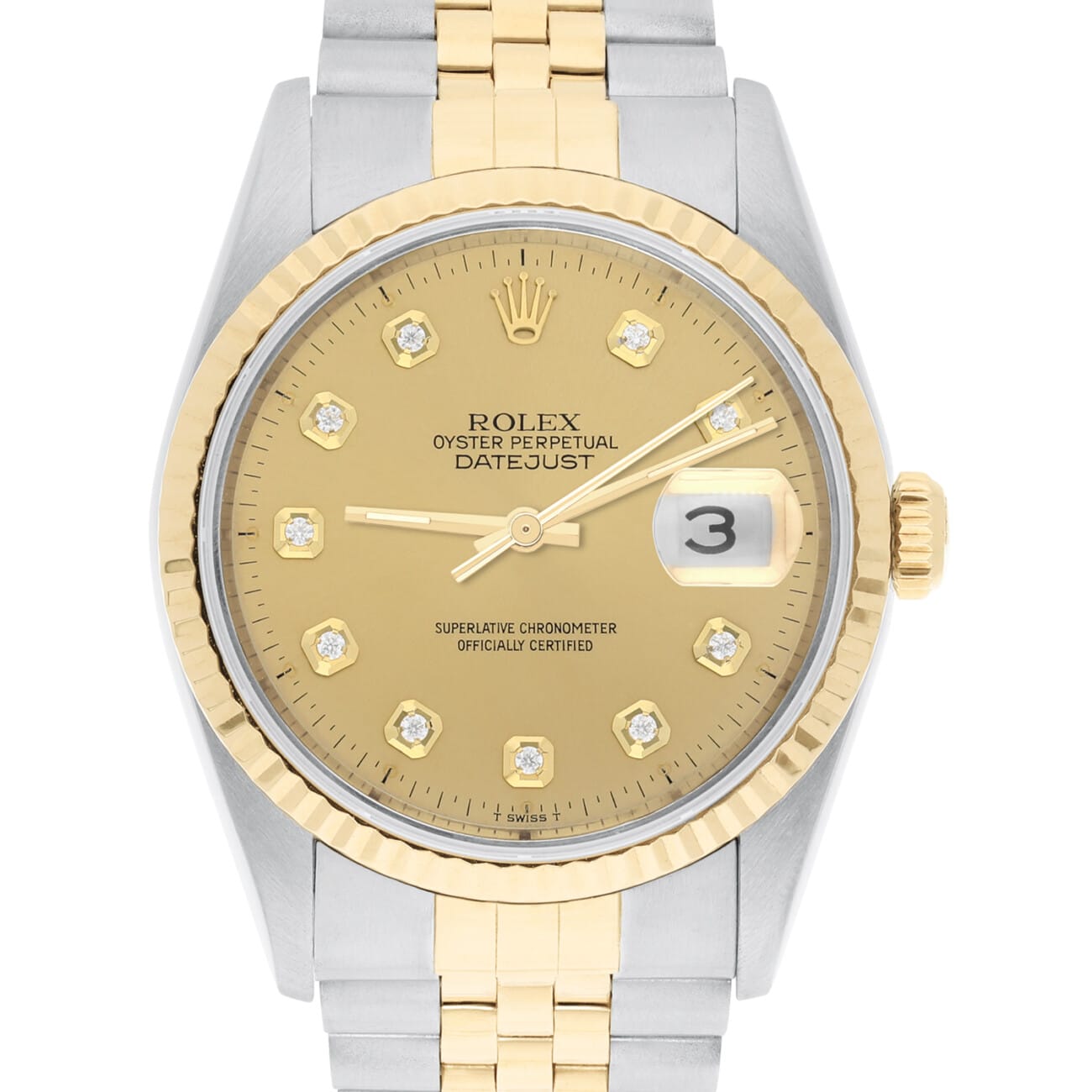 Rolex Datejust 36mm Two Tone Champagne Diamond Dial Jubilee 16233 Circa 1995