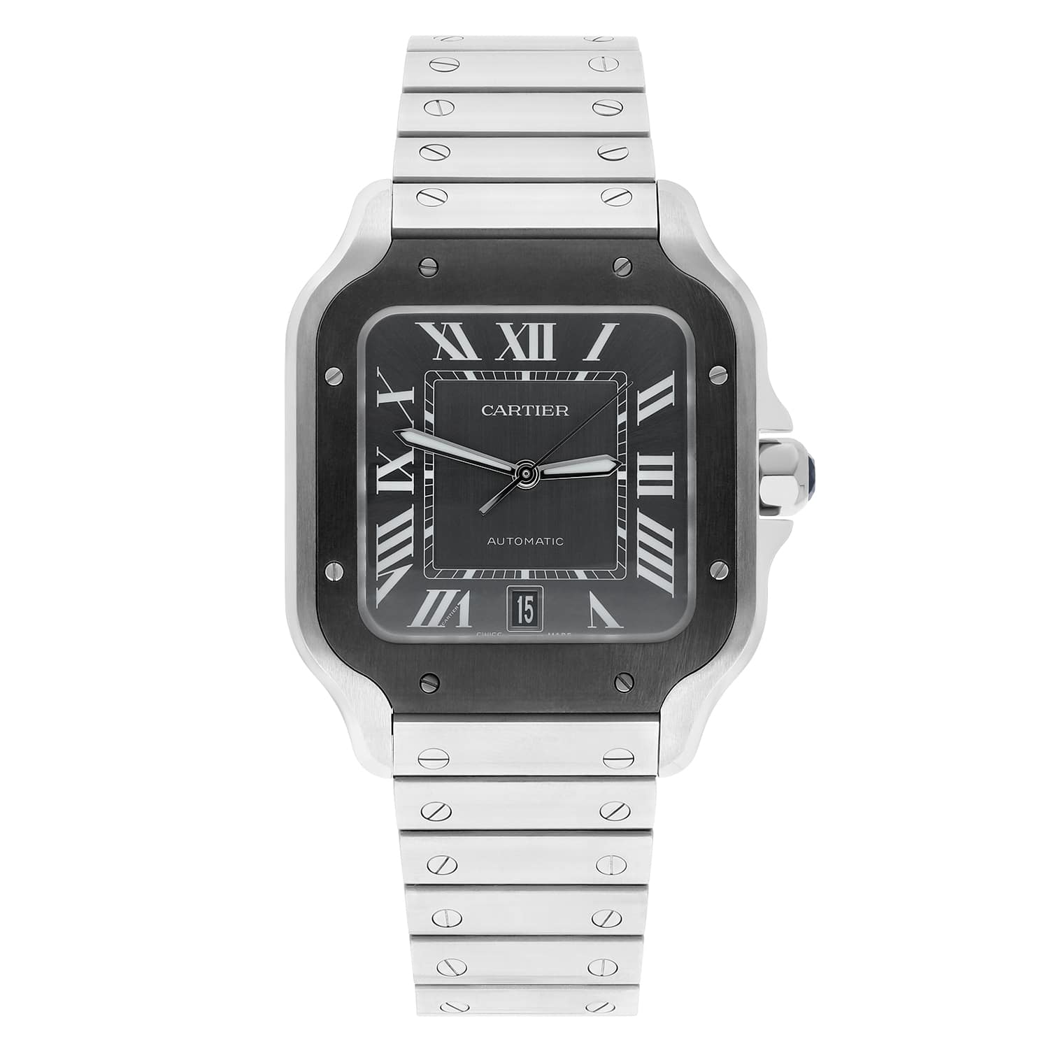 Cartier Santos de Cartier Automatic Steel Grey Dial Mens Bracelet Watch WSSA0037
