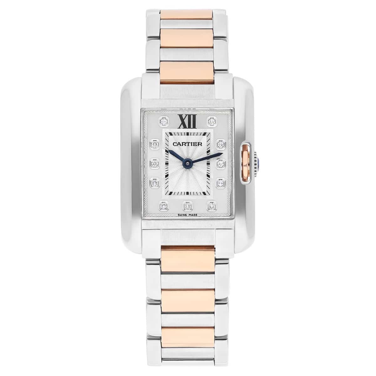 Cartier Tank Anglaise Small Steel/Rose Gold Watch Diamond Dial Ladies WT100024