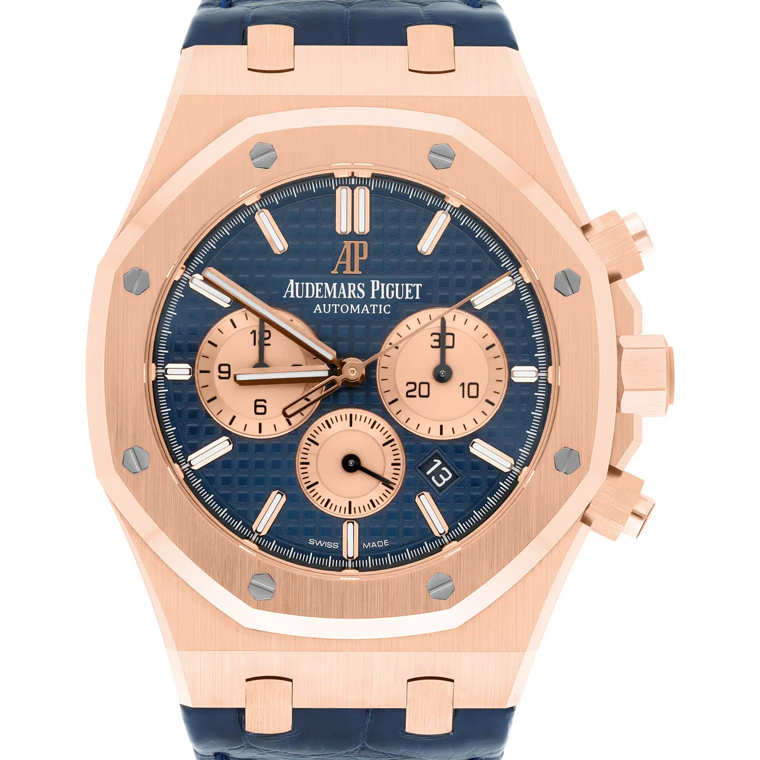 Audemars Piguet Royal Oak Chronograph Blue Dial Blue Leather 26331OR.OO.D315CR.01 Rose Gold Watch
