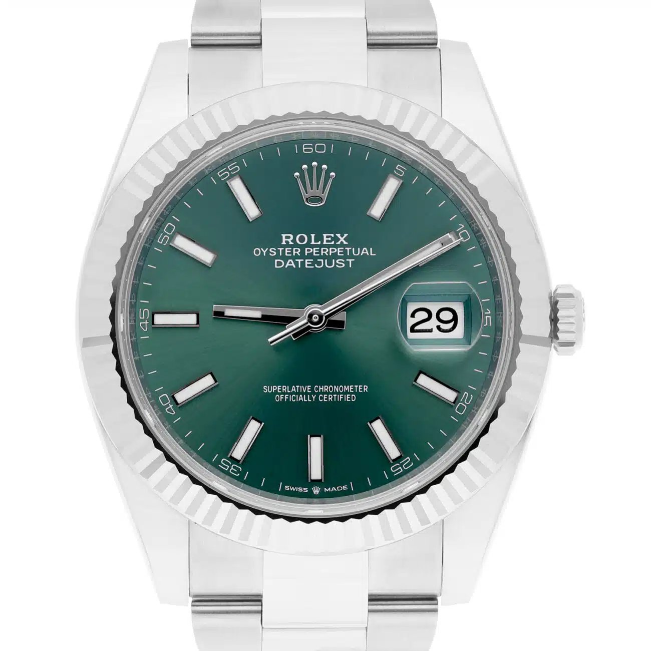 Rolex Datejust 41mm Jubilee 126334 Stainless Steel Watch Mint Green Dial 2023