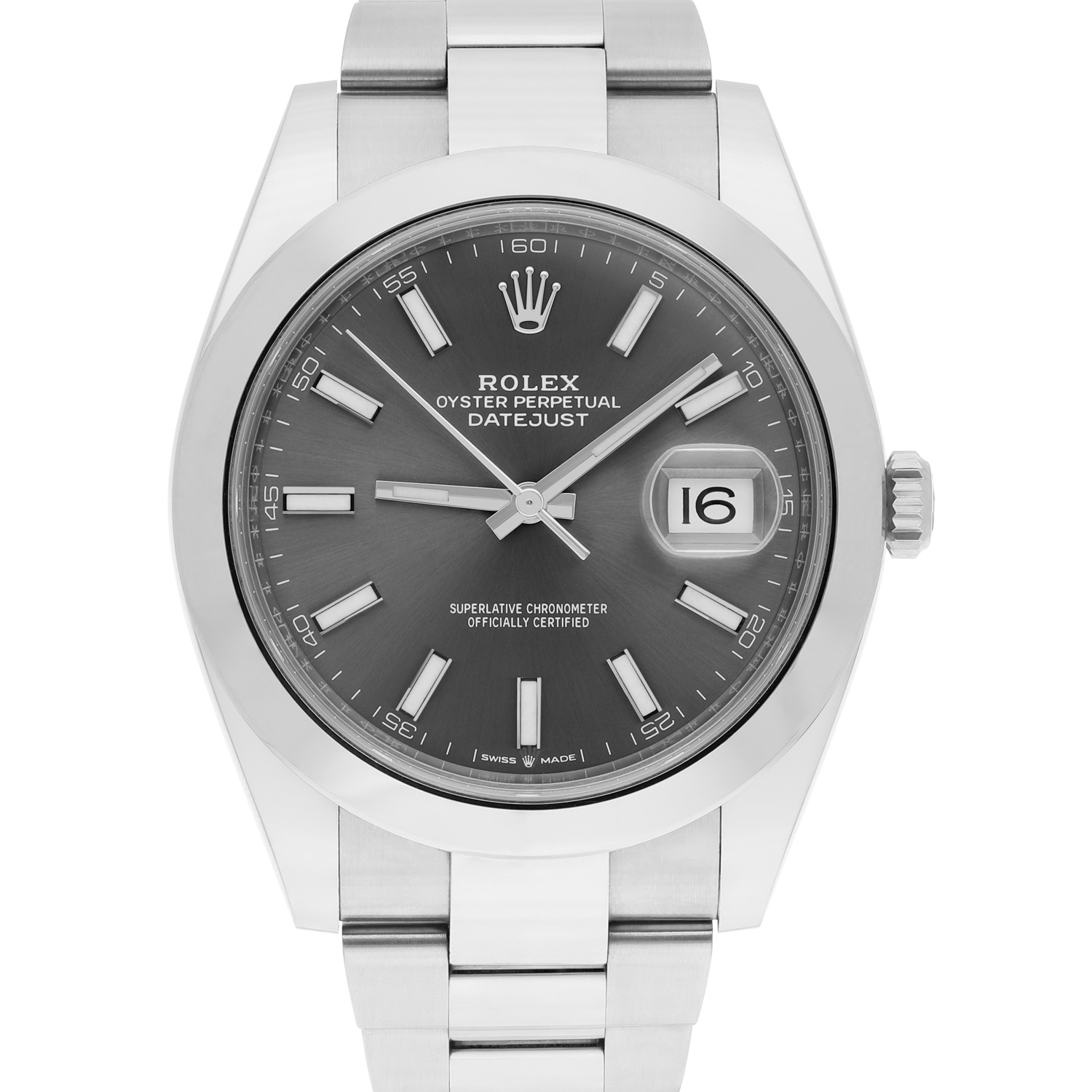 Rolex Datejust 41 Steel Grey Index Dial Mens Oyster Watch Complete 126300