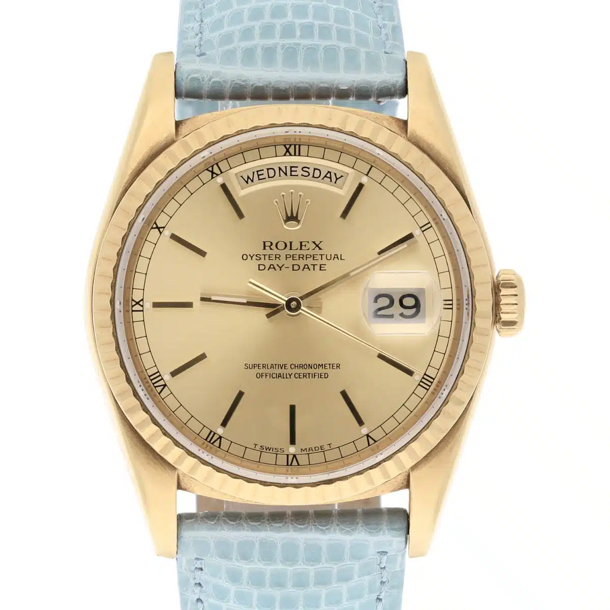 Rolex Day-Date 18238 36mm 18K Yellow Gold Watch Fluted Bezel Champagne Dial