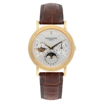 Patek Philippe Perpetual Calendar 5040J yellow gold watch, silver dial, moonphase