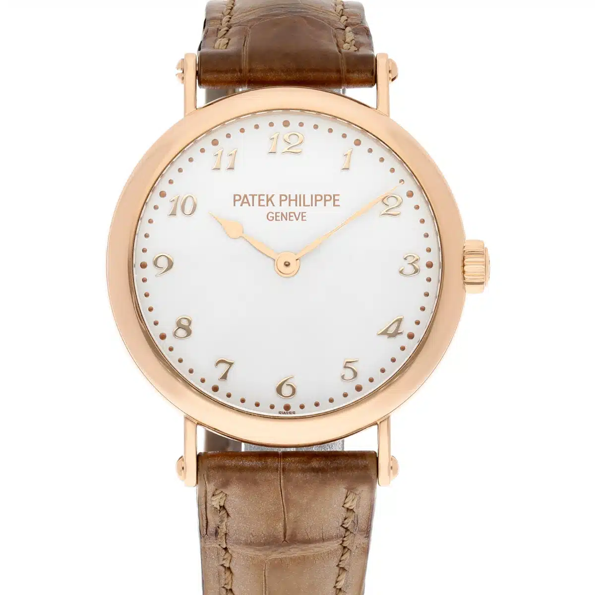 Patek Philippe Calatrava 7200R-001 rose gold watch, white dial, brown alligator strap