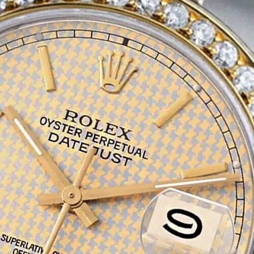 Rolex Datejust 31 Houndstooth Dial Two Tone Ladies Watch Diamond Bezel 68273