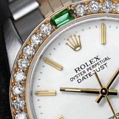 Rolex Lady-Datejust 26mm White Index Dial with Emerald & Diamond Bezel Ladies Watch 69173
