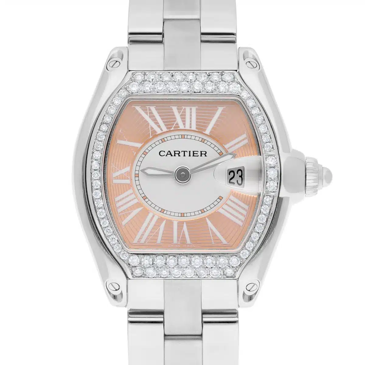 Cartier Roadster Small W62016V3 ladies watch, peach dial, dial detail