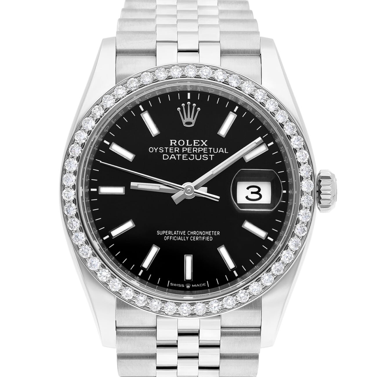 Unworn Rolex Datejust Black 36mm Stainless Steel Jubilee Watch 126234 Complete