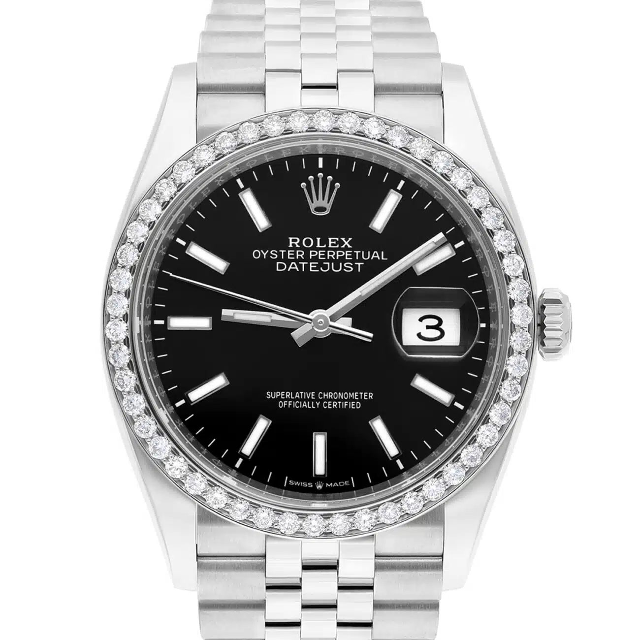 Unworn Rolex Datejust Black 36mm Stainless Steel Jubilee Watch 126234 Complete