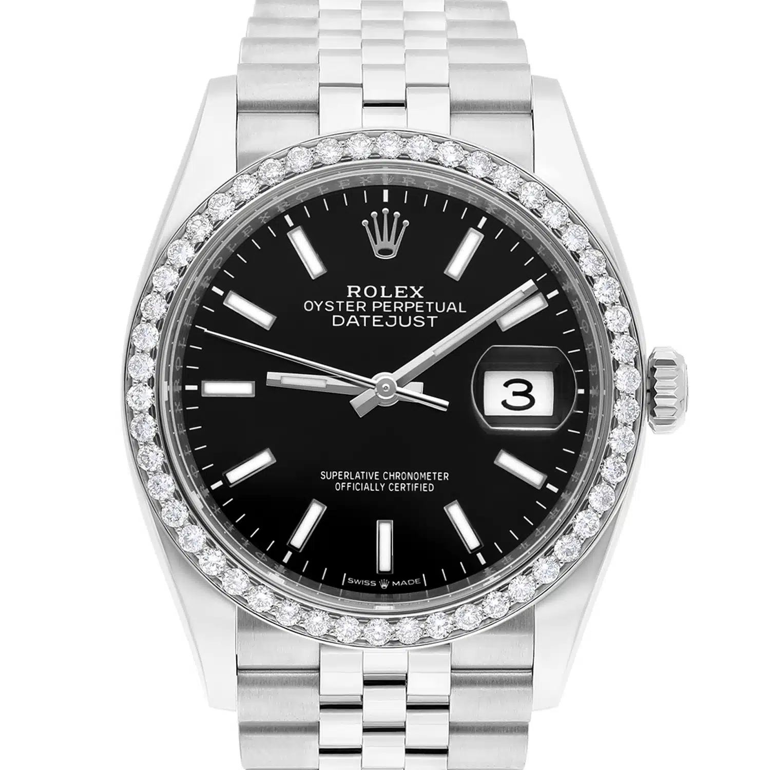 Unworn Rolex Datejust Black 36mm Stainless Steel Jubilee Watch 126234 Complete