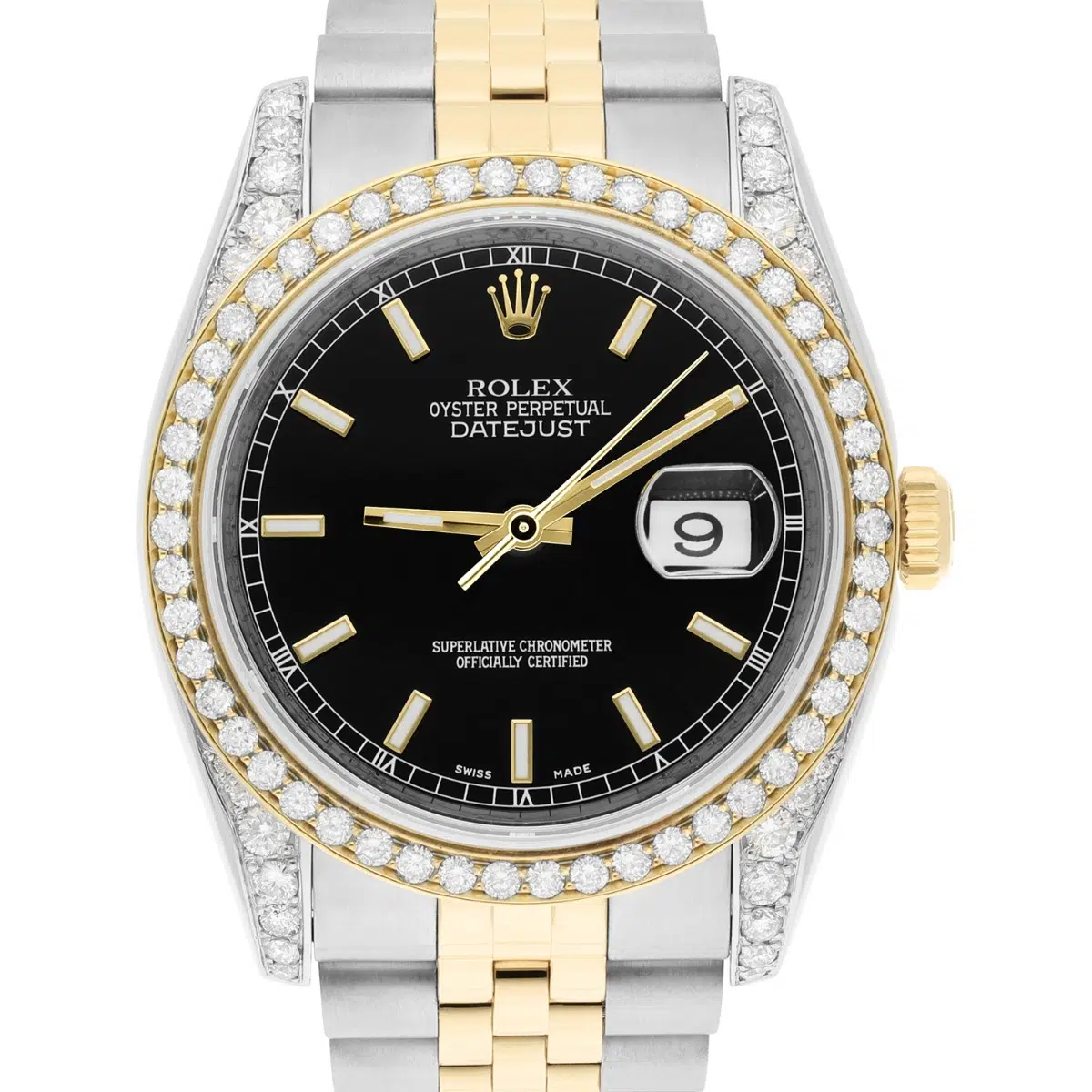 Rolex Datejust 36 Gold/Steel 116233 Black Index Dial Jubilee Band Diamond Watch