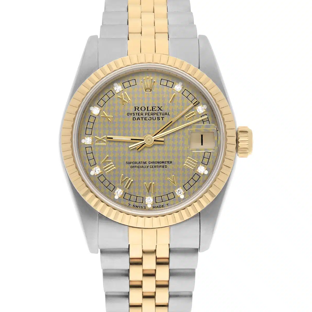 Rolex Datejust 31mm 68273 Champagne Houndstooth Diamond Dial Two Tone Watch Circa 1993 – image 2