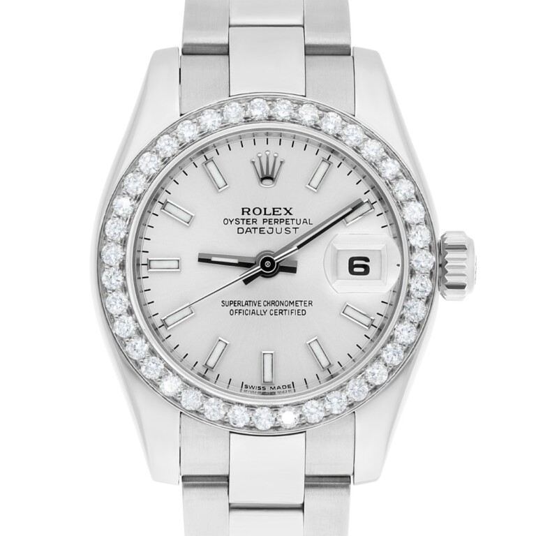 Rolex Datejust 26 mm Silver Index Dial Diamond Bezel Oyster Band Steel Watch