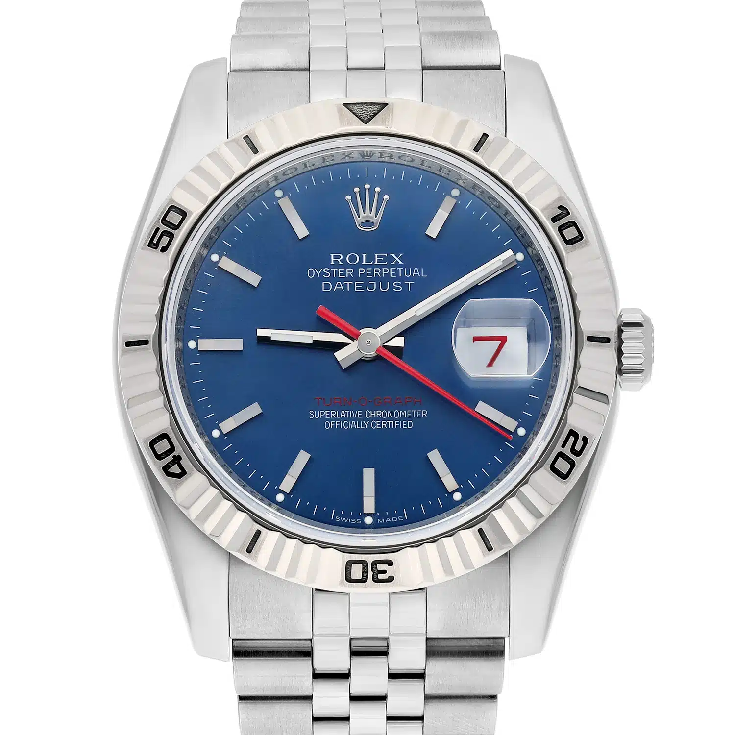 Rolex Datejust 116264 Turn-0-Graph 36mm White Gold Blue Dial Watch