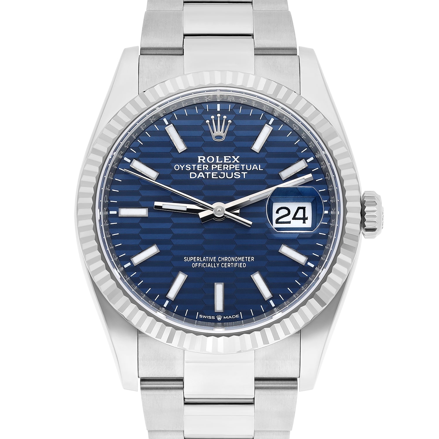 Rolex 126234 Datejust 36mm Stainless Steel Blue Motif Dial Watch New 2024