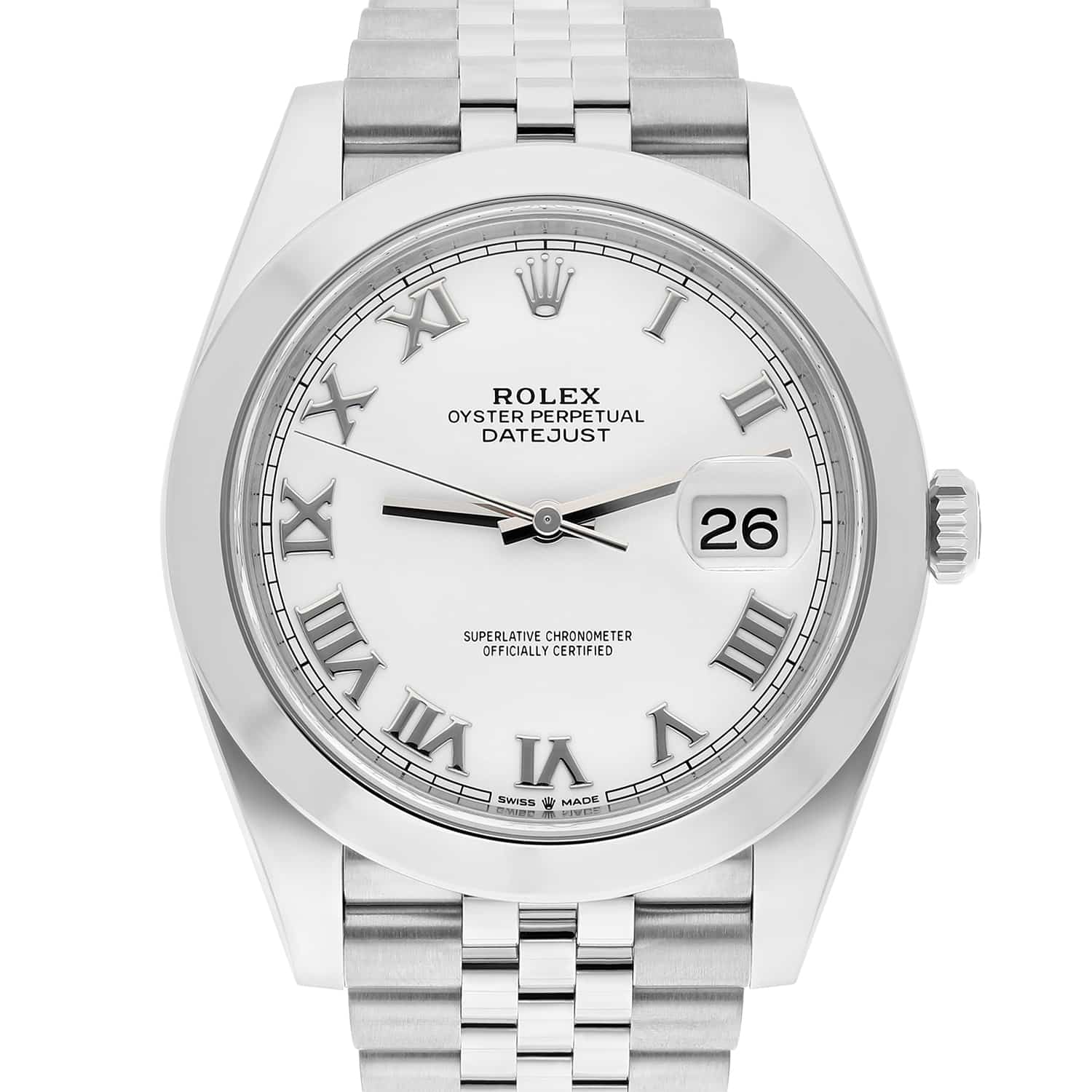 Rolex Datejust 41 Steel White Roman Dial Mens Jubilee Watch Complete 126300