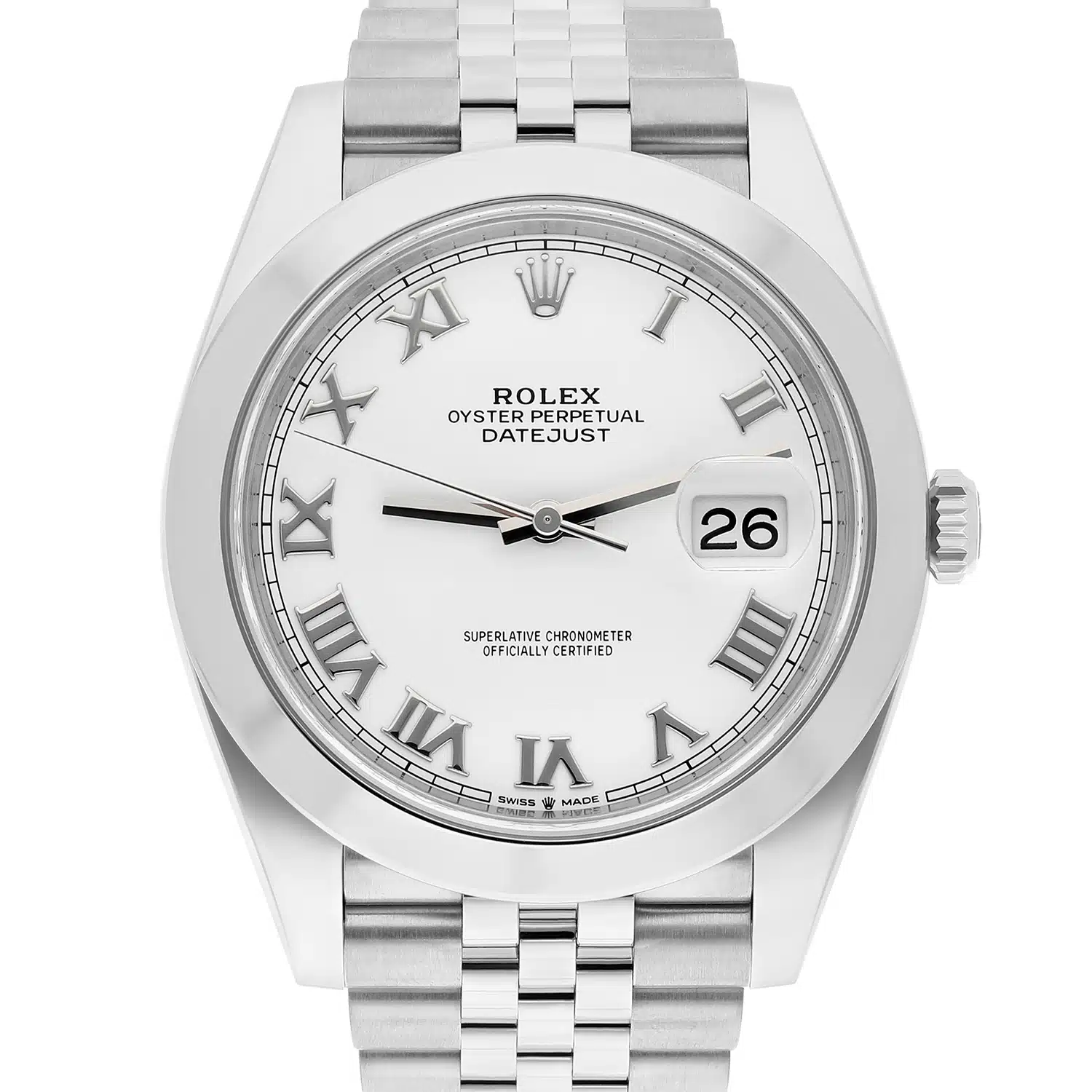 Rolex Datejust 41 Steel White Roman Dial Mens Jubilee Watch Complete 126300