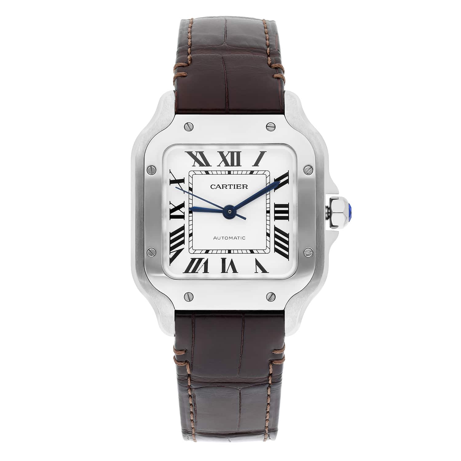 Cartier Santos De Cartier WSSA0029 Medium Size Stainless Steel Watch Leather Band