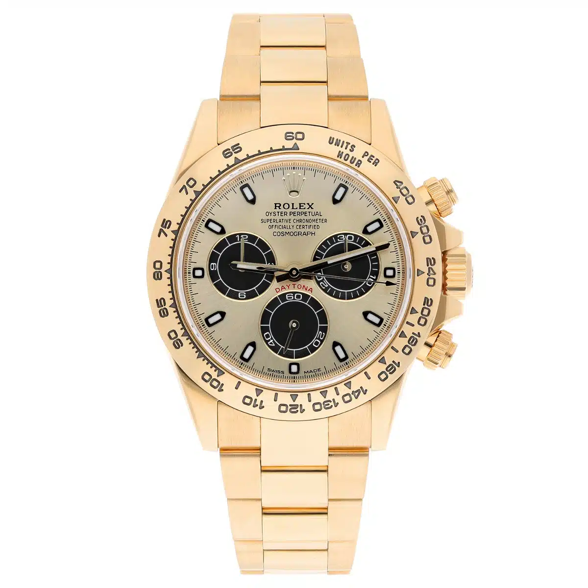 Rolex Cosmograph Daytona 116508 Pikachu, 18k yellow gold, champagne dial, dial detail