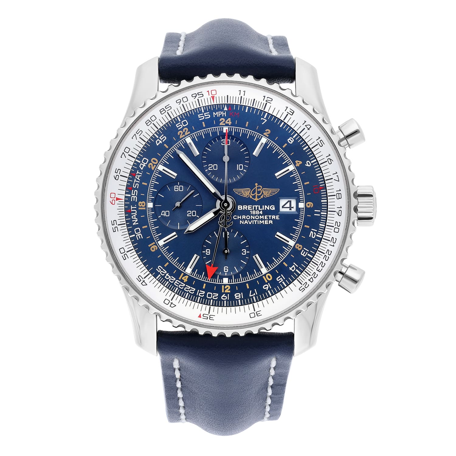 Breitling Navitimer World Blue Dial Stainless Steel Watch A24322 New Strap