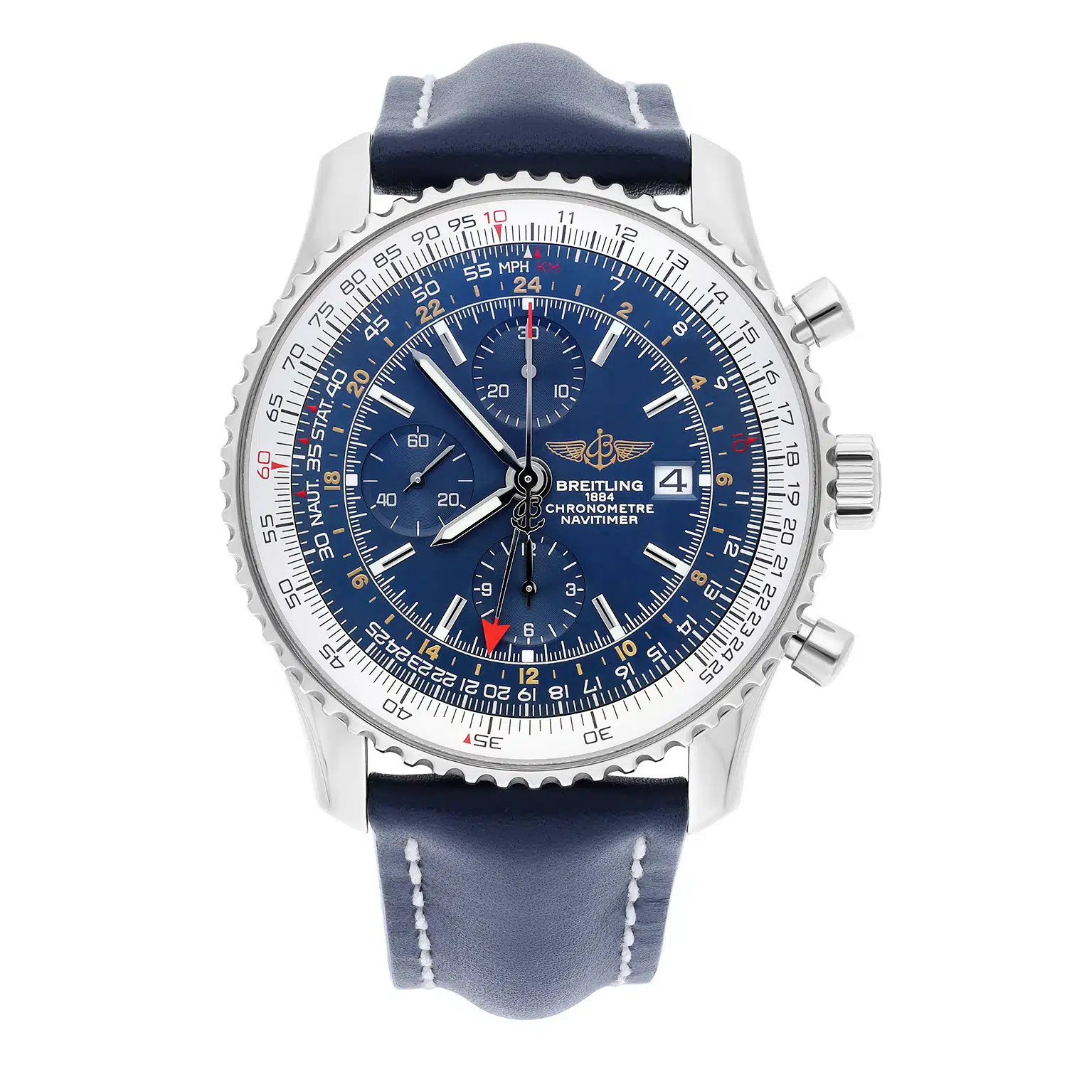 Breitling Navitimer World Blue Dial Stainless Steel Watch A24322 New Strap – image 2