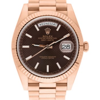 Rolex Day-Date 228235 40mm Chocolate Motif Rose Gold Dial Complete