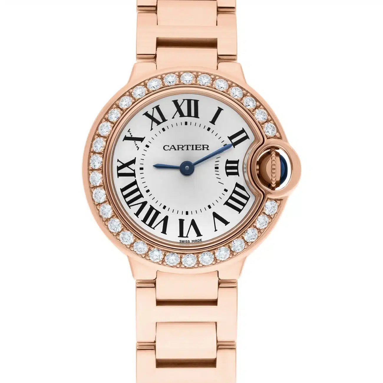 Cartier Ballon Bleu WJBB0015 28mm Rose Gold Diamond Bezel Ladies Watch